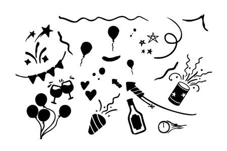 Vector set of hand drawn doodle party elements. Vector illustration.のイラスト素材