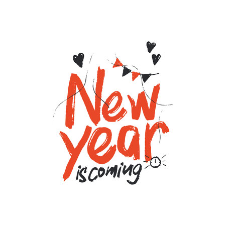 New Year's card with hand drawn lettering. Vector illustration.のイラスト素材
