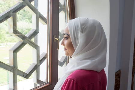 Girl in mosque with hijab
