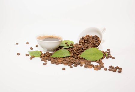 Cup with coffe isolated on white backgroundの写真素材