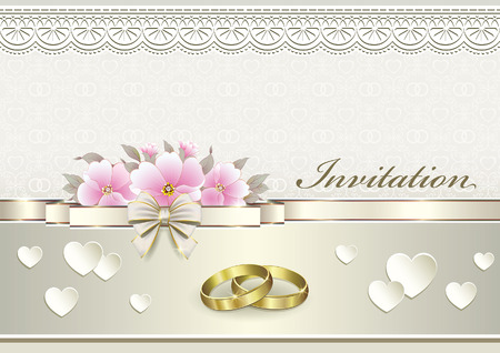 wedding card with rings and decorative bowのイラスト素材