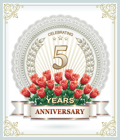 Happy Birthday 5 years with a bouquet of red rosesのイラスト素材