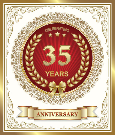 35th anniversary in gold design on a red backgroundのイラスト素材