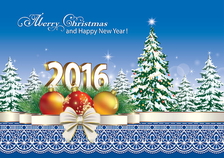 2016 Christmas tree background winter landscapeのイラスト素材