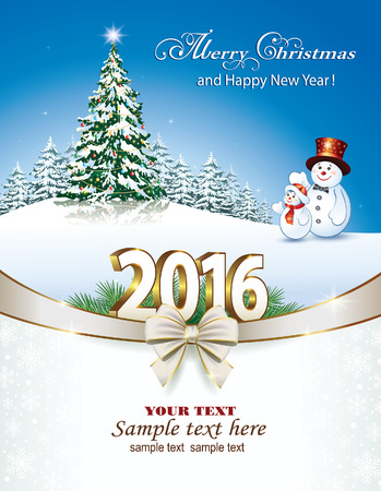 2016 Christmas tree with snowmenのイラスト素材