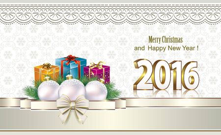 Christmas with colorful gift boxes on the background of snowflakesのイラスト素材