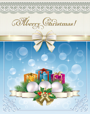 Merry Christmas. Christmas card with gift boxes on a blue backgroundのイラスト素材