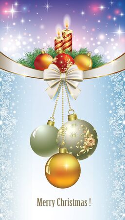 Christmas card with candles and Christmas balls on the beautiful backgroundのイラスト素材
