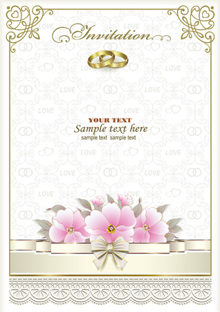 Wedding invitation card with rings and flowersのイラスト素材