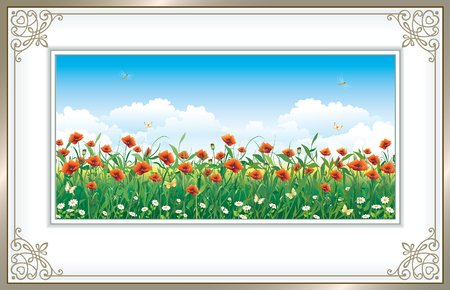 Natural landscape. Flower meadowのイラスト素材