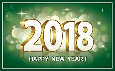 Postcard Happy New Year 2018 on a green background with stars.のイラスト素材