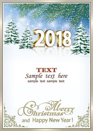 Postcard Happy New Year 2018 on a background of natureのイラスト素材