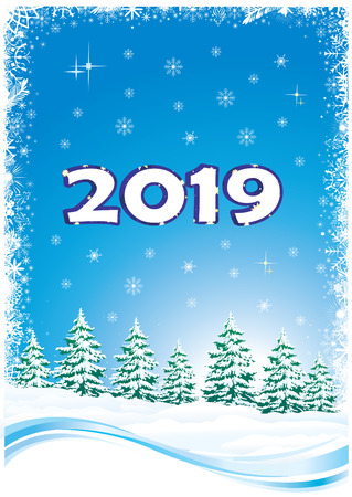 Date 2019 in the blue frame with snowflakesのイラスト素材