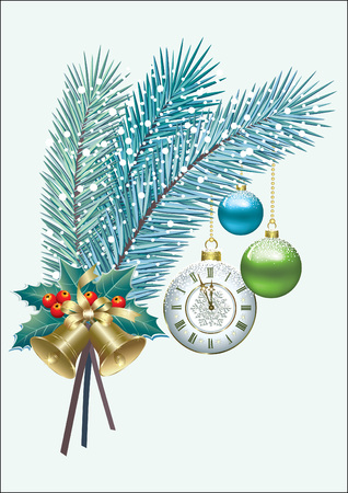 Happy New Year. Christmas decoration with fir branches. Vector illustrationのイラスト素材