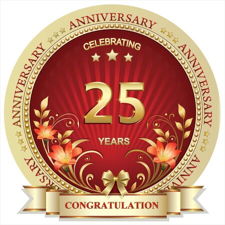 Anniversary 25 years with lilies in the golden circleのイラスト素材