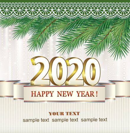 New Year and Christmas 2020 greeting card. Vector illustrationのイラスト素材