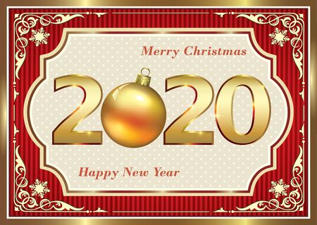 Merry Christmas and Happy New Year 2020. Holiday background, banner, card and poster in decorative frame.Vector illustrationのイラスト素材