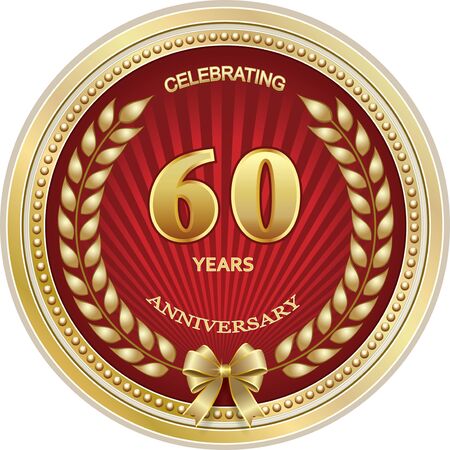 60 years anniversary logo template, golden vector design for celebration, invitation or greeting...