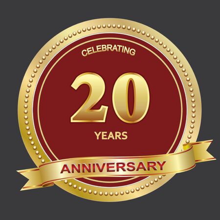 20th years anniversary logo template, golden vector design for celebration, invitation or greeting cardのイラスト素材