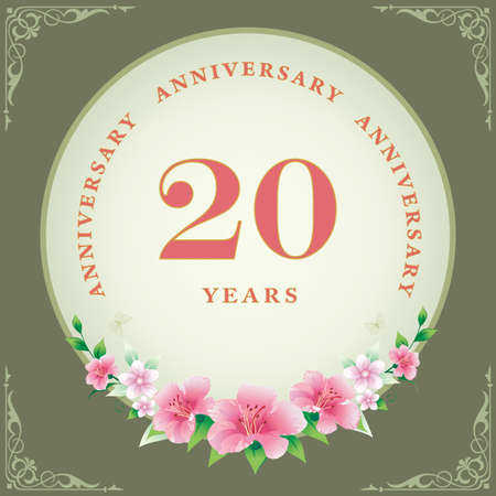 20th Anniversary celebration, greeting card, background with  pattern, happy birthday 20 years, icon, template. Vector illustrationのイラスト素材