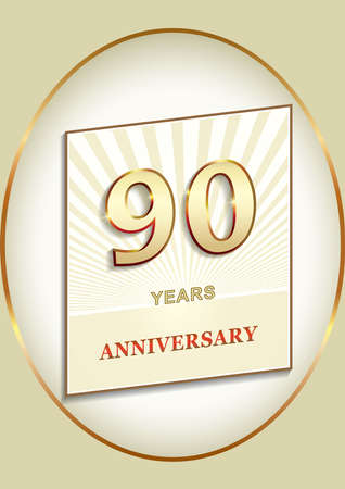 90 years anniversary, birthday card with 90th in gold color, vector design for celebration, invitation and greeting card, logo, template.のイラスト素材
