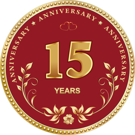 15 years anniversary. Vector golden design background for celebration, congratulation and birthday card, logo. Vector illustrationのイラスト素材
