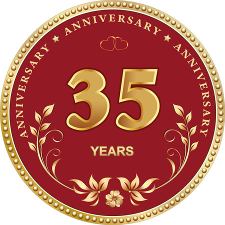 35 years anniversary. Vector golden design background for celebration, congratulation and birthday card, logo. Vector illustrationのイラスト素材