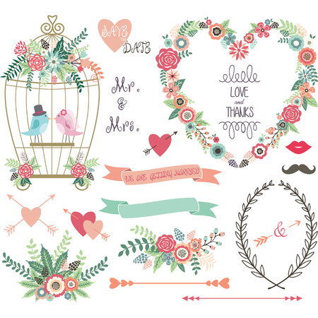 Wedding Floral love BirdLaurelsWedding invitation collections.のイラスト素材