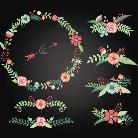 Chalkboard Wedding Floral Elements.のイラスト素材