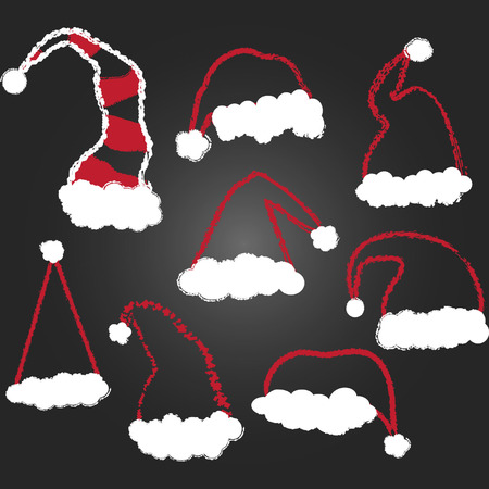 Christmas Santa Hats set with Chalkboard Backgroundのイラスト素材
