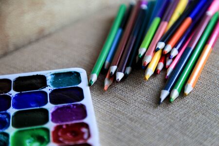colored pencils, drawing, watercolor, paints, rainbow, creativity, art, children, handmade, joy, colorful,の写真素材