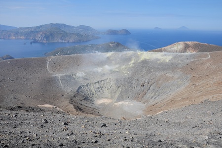 Crater of the volcano  Volcano island  Italy  の写真素材