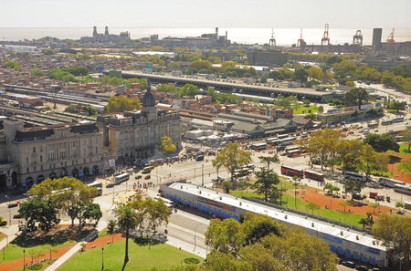 View of Retiro region of the capital on April 15, 2013 in Buenos Aires, Argentina  View includes central railway station, bus station, sea port and so called Villa 31 のeditorial素材
