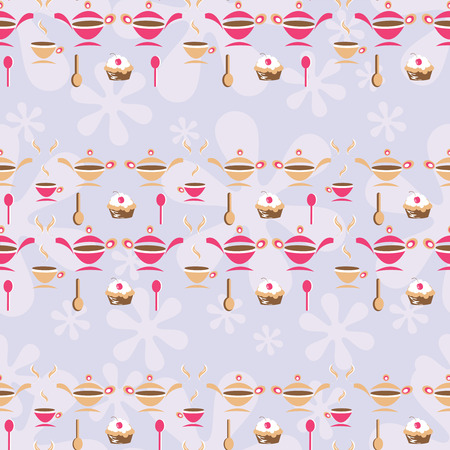 seamless background with kitchen accessories and cakes のイラスト素材