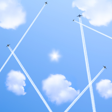 Flight of the five planes in the sky  