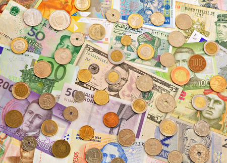Banknotes and coins from different countries 