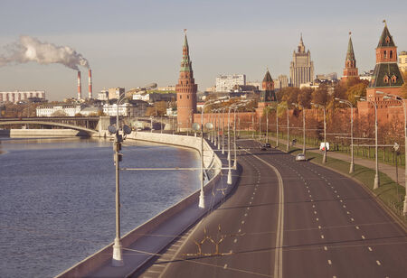 Autumn view of Moscow Kremlin by Moscow river, Russia.の写真素材