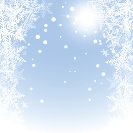 Christmas snowflakes and sun on blue background. Vector illustration.のイラスト素材