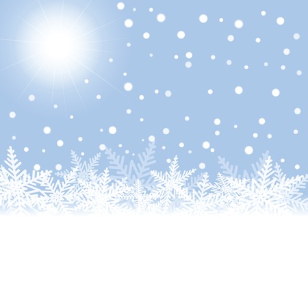 Christmas snowflakes and sun on blue background. Vector illustration.のイラスト素材