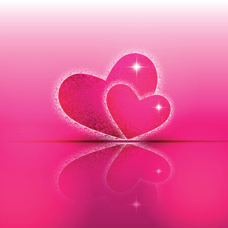 Two heart shapes with theirs reflection on colorful background to the Valentineのイラスト素材