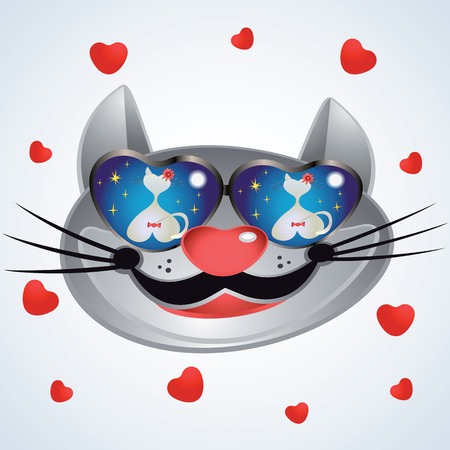 Smiling muzzle cat with glasses on white background.のイラスト素材