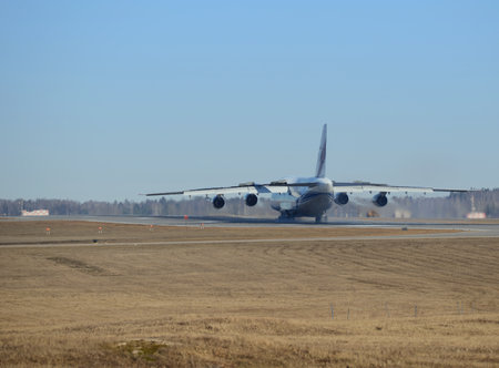 MOSCOW, RUSSIA - MARCH 17, 2015: Landing of the big airliner in Sheremetyevo airport, Moscow, March 17, 2015.のeditorial素材
