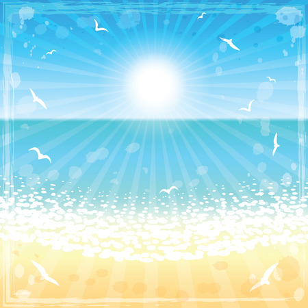 Sand beach at sunset time. Vector illustration.のイラスト素材