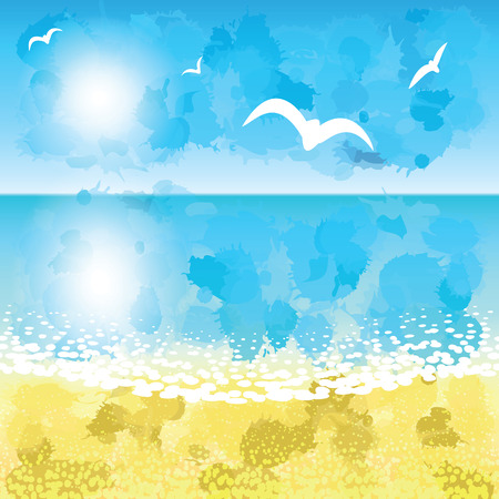 Sand beach at sunset time. Vector illustration.のイラスト素材