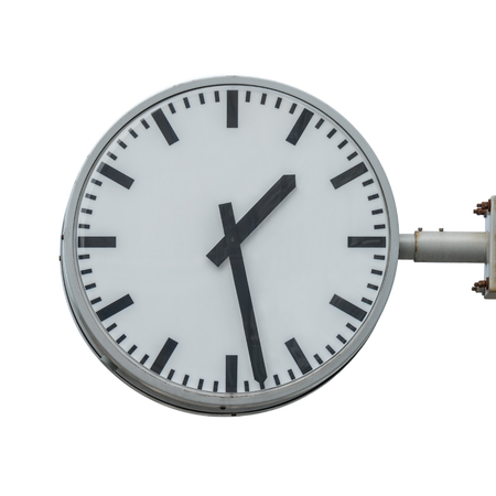 Railway station clock isolated on white background.の写真素材