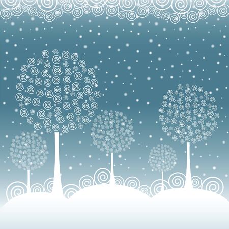 Winter trees under the snow on Christmas postcard background. Vector illustration.のイラスト素材