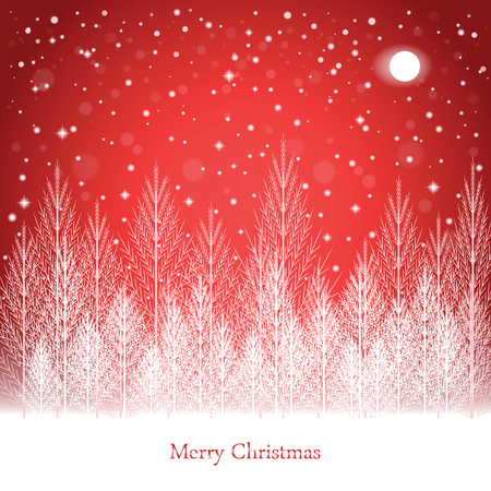 Winter forest under the moon on Christmas postcard background. Vector illustration.のイラスト素材