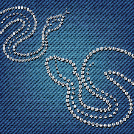 Snake forms on a blue jeans texture background.のイラスト素材