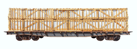 Loaded freight carriage isolated on white background.