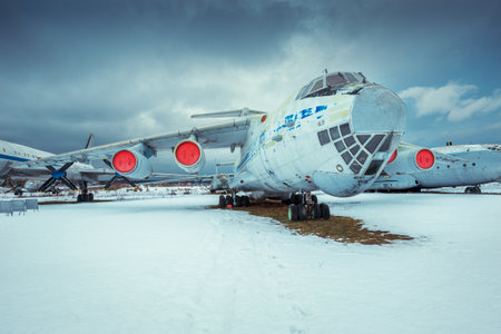 Monino, Moscow Region, Russia - February 05, 2016: IL - 76MD - Military transport aircraft, built in 1971. Open-air exposition in Central Museum of the Russian Air Force.のeditorial素材